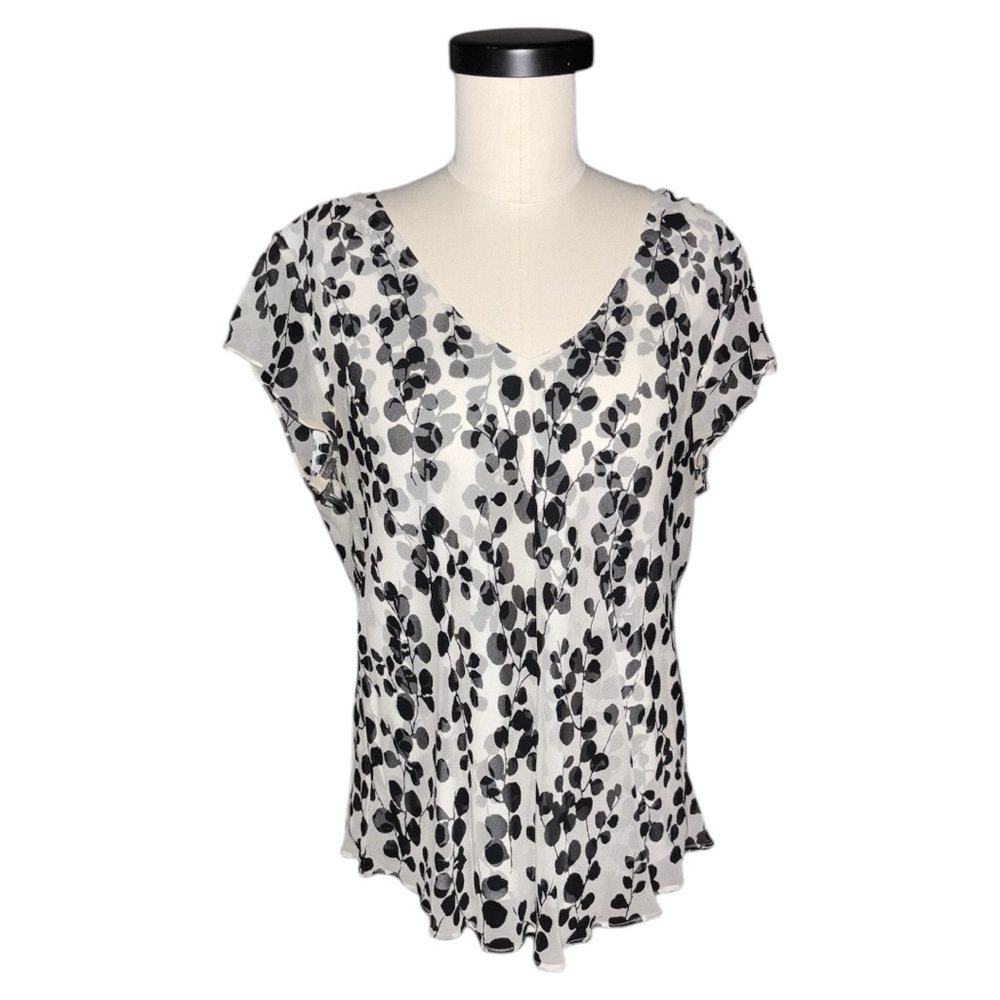 Talbots Silk Semi-sheer Black & White Short Sleeve Top